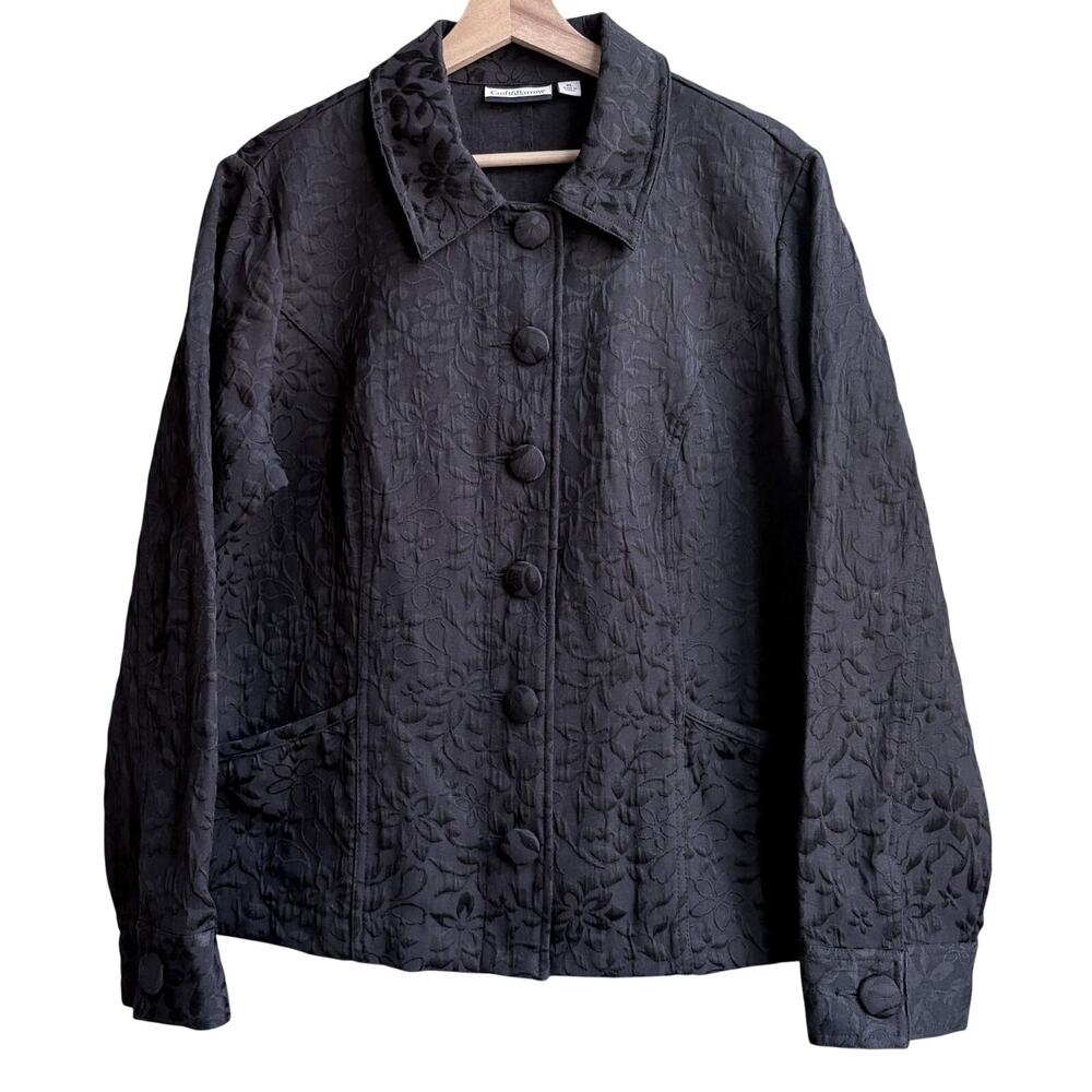 Croft & Barrow Black Floral Jacquard Button Front Jacked Textured Dressy Coat XL